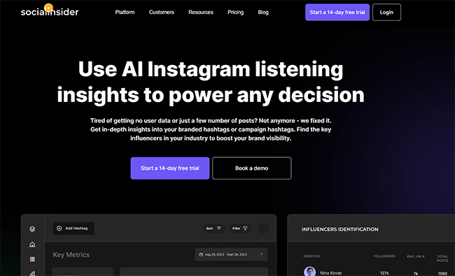 SocialInsider Social Listening Homepage