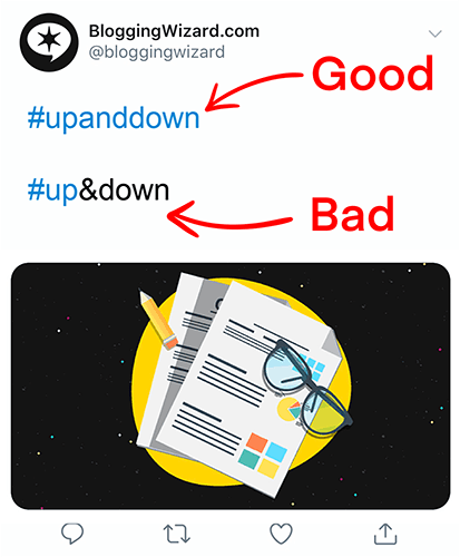 Some symbols will stop a hashtag forming