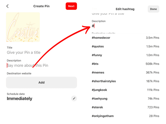 Start typing to get example hashtags