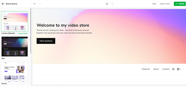 store settings to browse themes