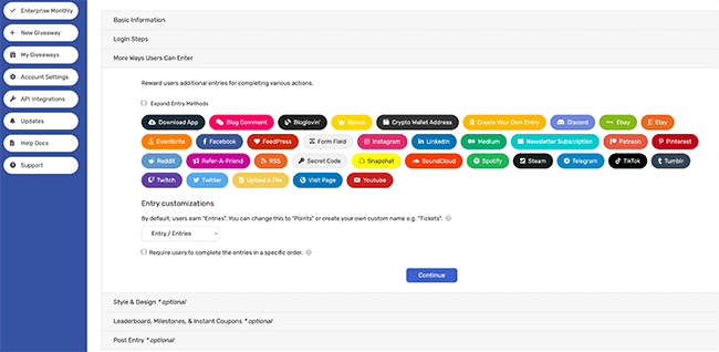 sweepwidget types of entry methods