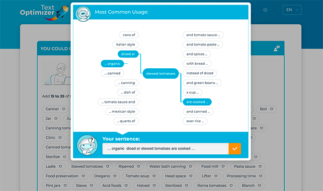 Text optimizer sentence builder