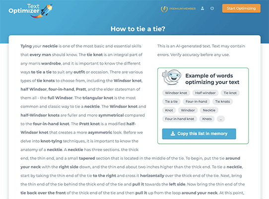 textoptimizer detailed faq pages