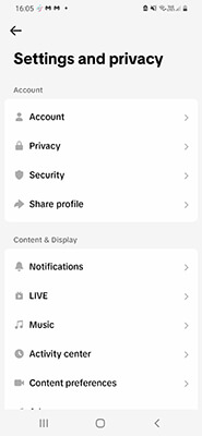 tiktok app your profile open the setting