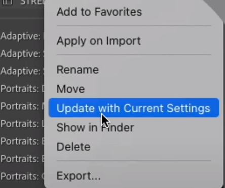 update with current settings