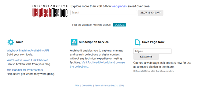 wayback machine homepage
