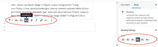 WordPress Heading Selection