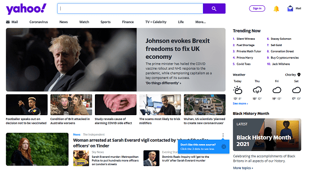 Yahoo Screenshot