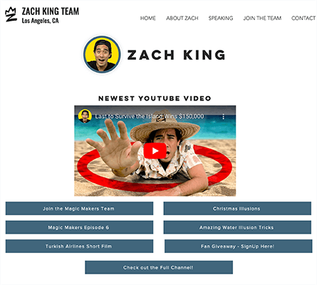zach king custom landing page