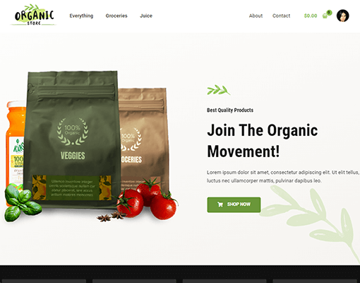 astra wordpress theme organic store