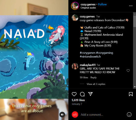 cozygames instagram post