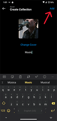 create instagram collection click add