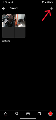 create instagram collection click plus button