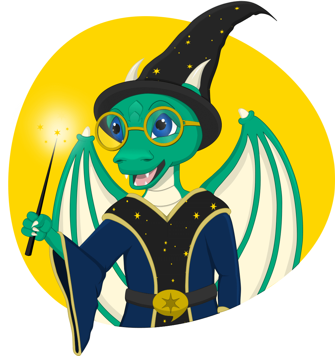 Blogging Wizard Mascot - Dragon