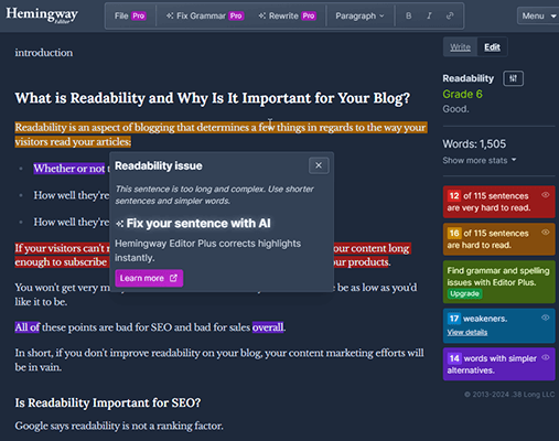 hemingway app editor