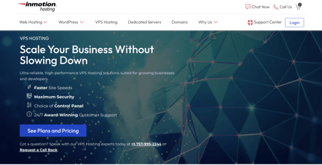 inmotion hosting vps homepage