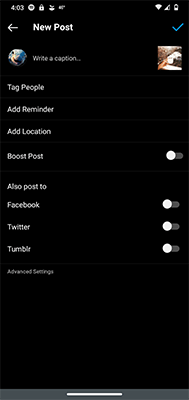 instagram new post screen