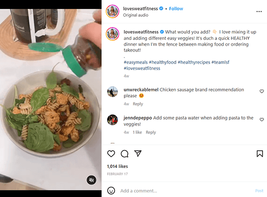love sweat fitness instagram post