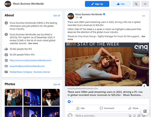 music business worldwide facebook page