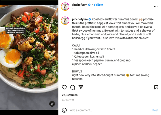 pinch of yum instagram post