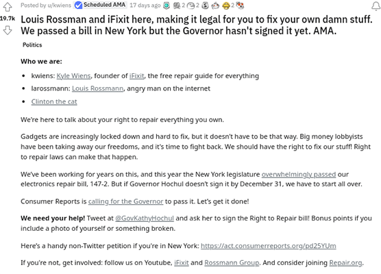 reddit ama right to repair