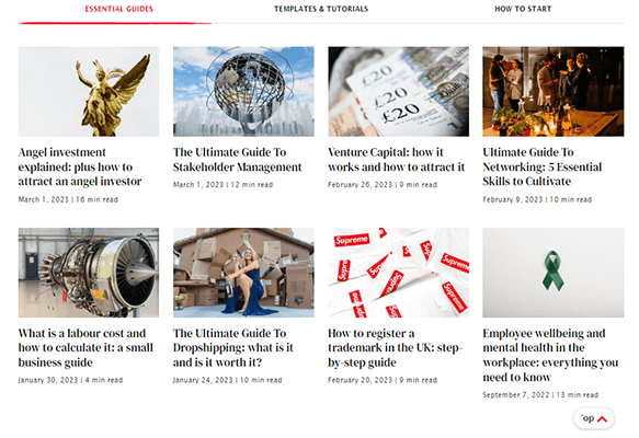 startups homepage sections