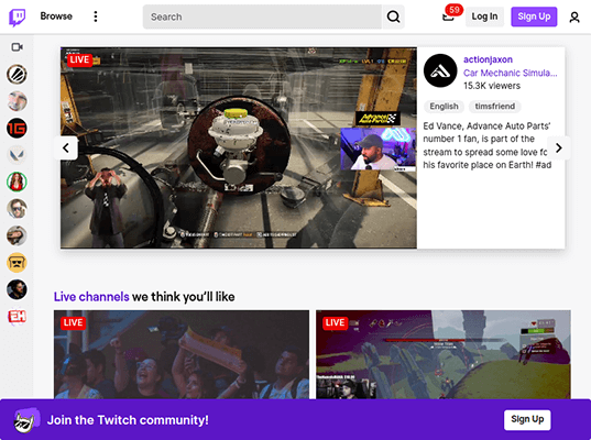 twitch homepage