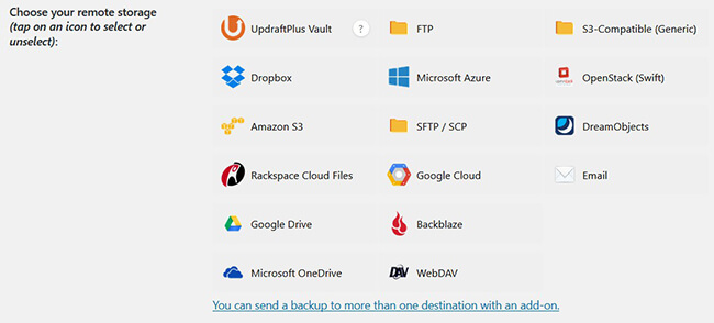 updraftplus remote storage locations