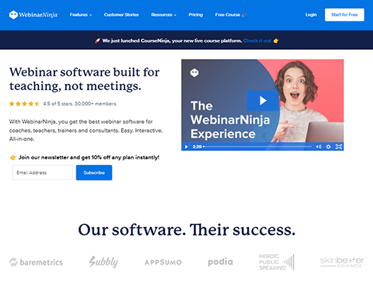 webinarninja homepage